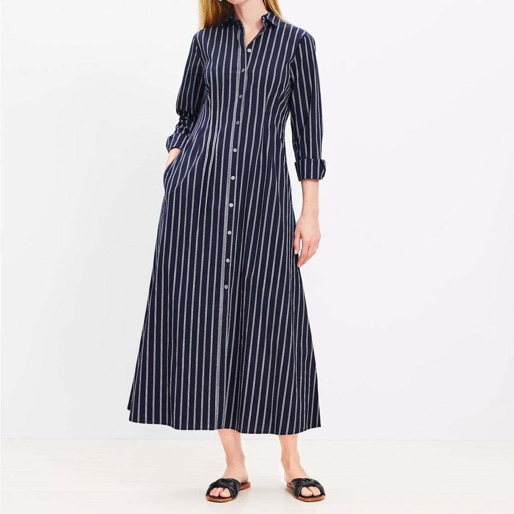 LOFT Navy and White Striped Maxi Dress